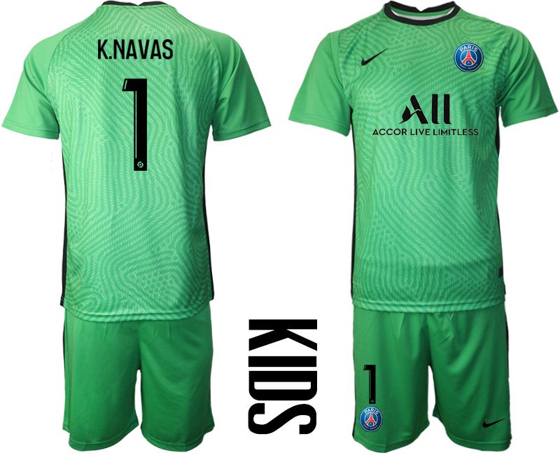 Youth 2020-2021 club Paris St German green goalkeeper #1 Soccer Jerseys->paris st german jersey->Soccer Club Jersey